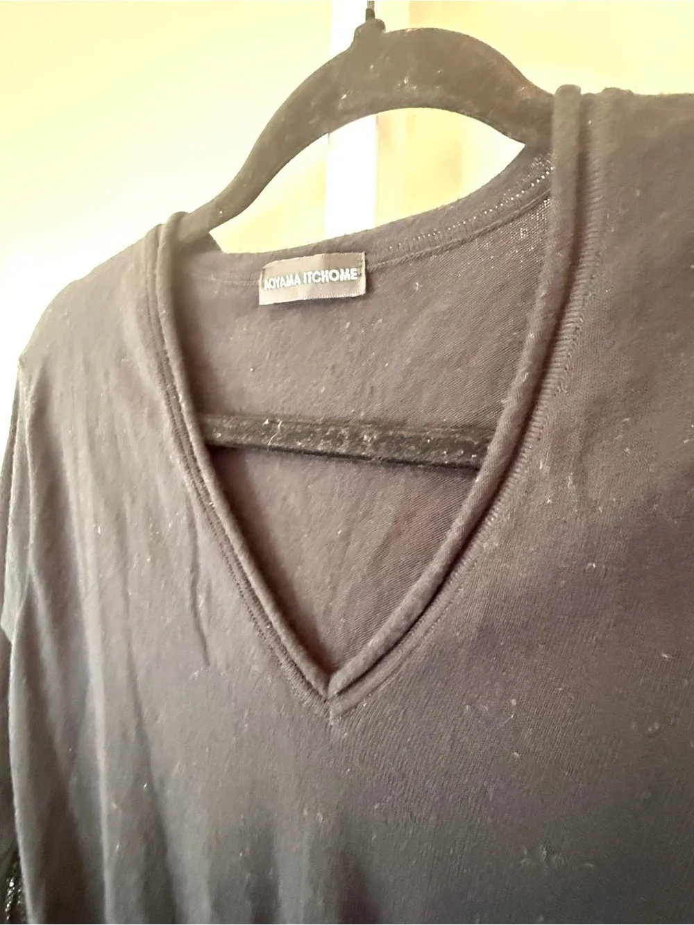 Aoyama Itchome Black V-Neck Sweater Long Sleeve Lace Hem Japanese Designer